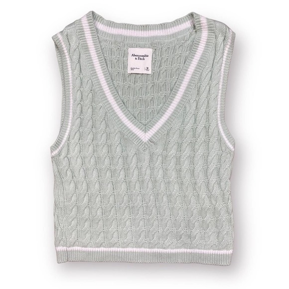 Abercrombie & Fitch Sweaters - Abercrombie Cropped V-Neck Cable knit Sweater Vest green medium